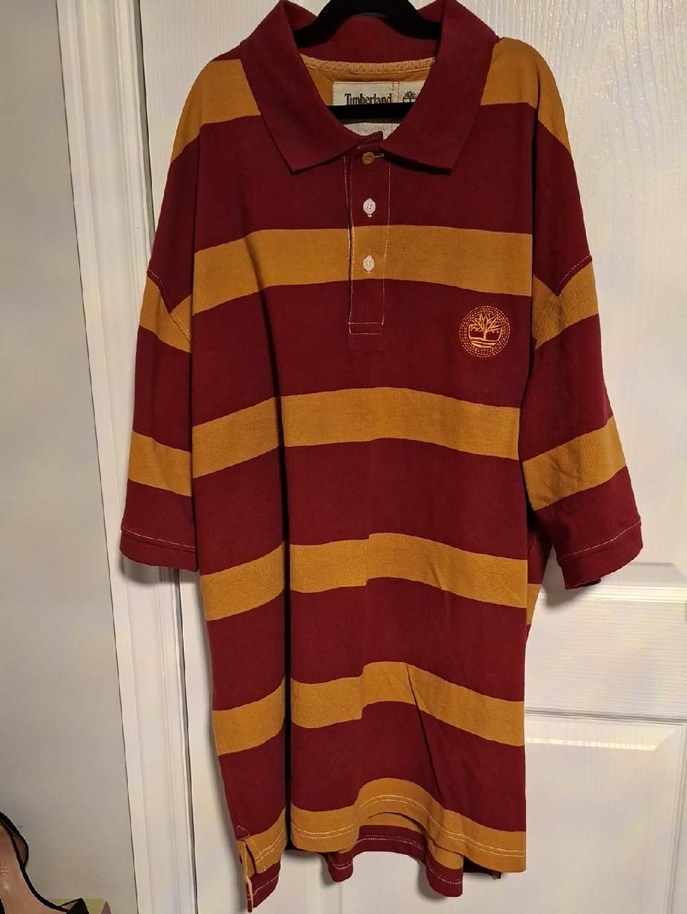Vintage‎ Timberland Maroon and Mustard Striped Rugby Polo
